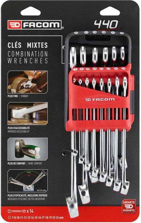 Actual product image Facom Combination wrench set (19 mm, 12 mm, 24 mm, 14 mm, 22 mm, 16 mm, 10 mm, 18 mm, 7 mm, 17 mm, 11 mm, 15 mm, 8 mm, 13 mm)