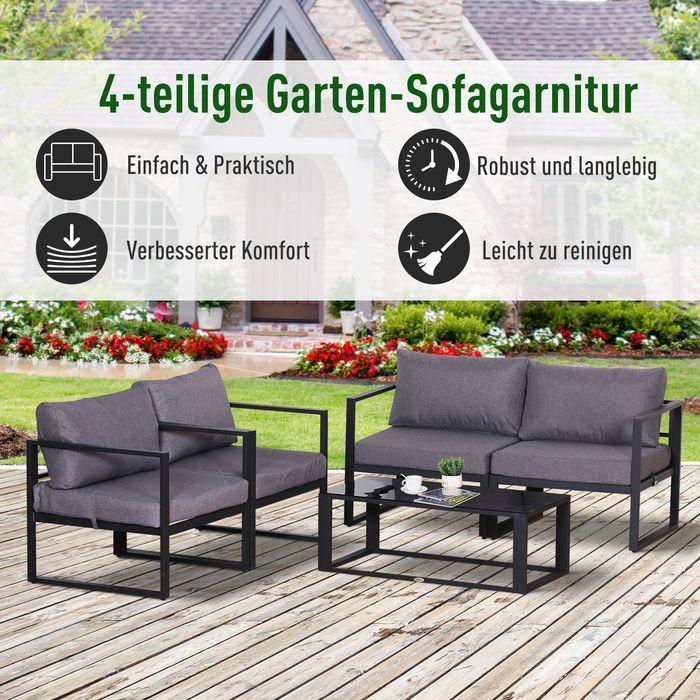 Produktbild Swisshandel24 4 teiliges Gartenmöbel Set, kombinierbar, mit hoher Belastbarkeit, Sitzkissen, Tisch mit Stauraum, P