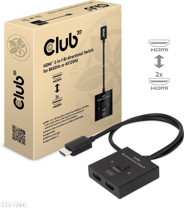 Club 3D Club3D HDMI Switch 2-in-1 bidirectional 8K60Hz/4K120Hz UHD retail