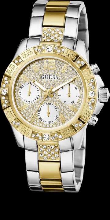 Produktbild Guess P SLV CS W/ P GLD TOP PART W/ CRYS / SUN WHT GLITZ MF DL / P SLV & GLD BRCT Armbanduhr (Uhr mit Schmuckstein, Analoguhr, 40 mm)