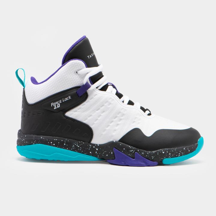 Tarmak Kids' Intermediate Basketball Shoes SS500H - White/Black/Purple (36)
