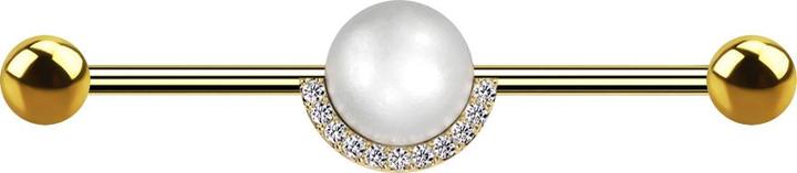 Star Piercing Barbell vergoldet mit zwei Kugeln vergoldet Perlenkugel silber Kristalle silber (Chirurgenstahl 316L, Messing)