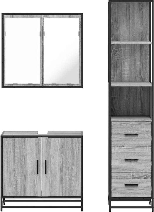 Produktbild VidaXL 3-tlg. Badmöbel-Set Grau Sonoma Holzwerkstoff Badezimmermöbel-Set