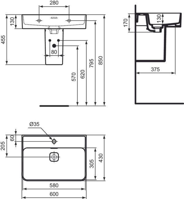 Produktbild Ideal Standard IDS Waschtisch STRADA II 1 HL Use geschli 600x430x170mm weiss I+ (200 mm, 600 mm)
