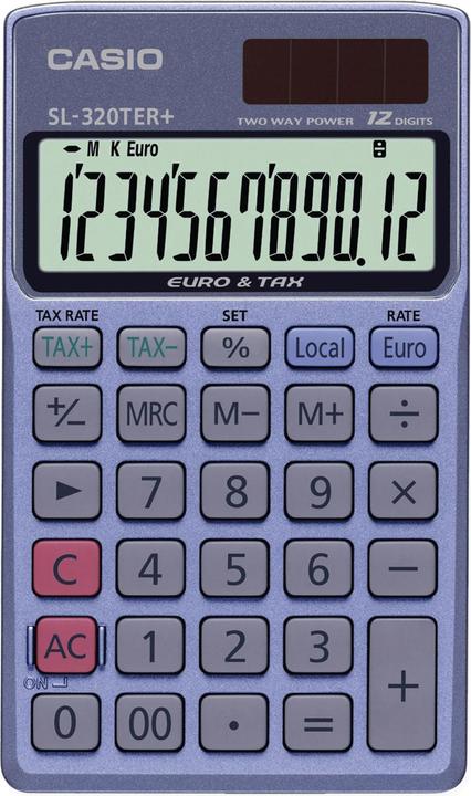 Image du produit Casio SL-300VER/SL-320TER+ SL320TER+ Solar, 12 chiffres bleu clair (Piles)