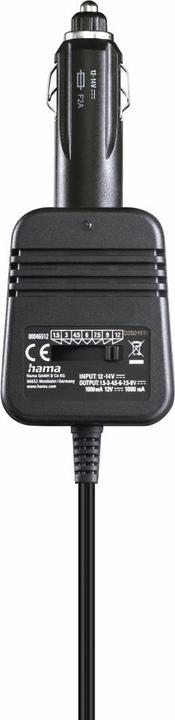 Hama Netzteil für Kfz, einstellbar, 1000mA, 12W, max. 12V, stabilis., 8 Adapter