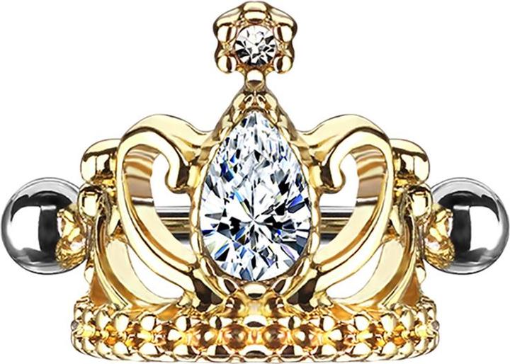 Star Piercing Micro Barbell vergoldet Tiara mit Kristall silber (Chirurgenstahl 316L, Messing)