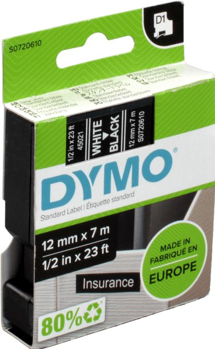 Produktbild Dymo S0720610 Standardband (1.20 cm, Weiss, Schwarz)