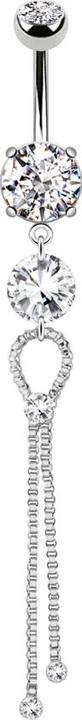 Produktbild Star Piercing Banane silber mit zwei Kugeln Kristall silber Anhänger Kette mit drei Kristallen (Messing, Chirurgenstahl 316L)