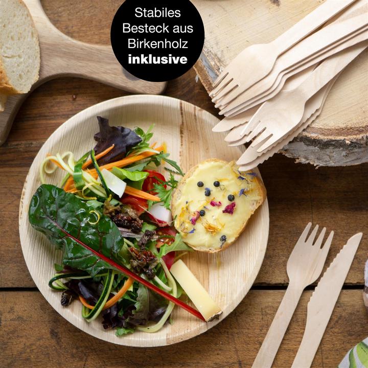 Produktbild Moritz & Moritz 75tlg. Palmblatt Geschirr Rund 20 cm Ã˜ inkl. Besteck Einweg
