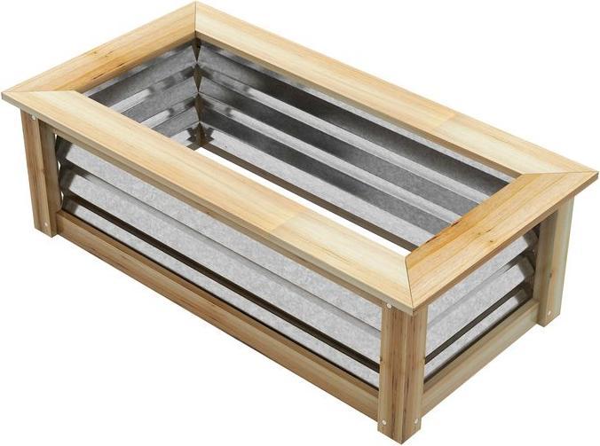 Produktbild Swisshandel24 Hochbeet aus Metall, Blumenkasten Pflanzkasten mit Holzrahmen, Gemüsebeet, Kräuterbeet für Garten, B