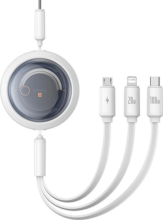 Actual product image Baseus Fast Charging Cable 3in1 Free2Draw USB-C to USB-C/Lightning/Micro 100W, 1.1m (white) (1.10 m, USB 3.2 Gen 1, 100 W)