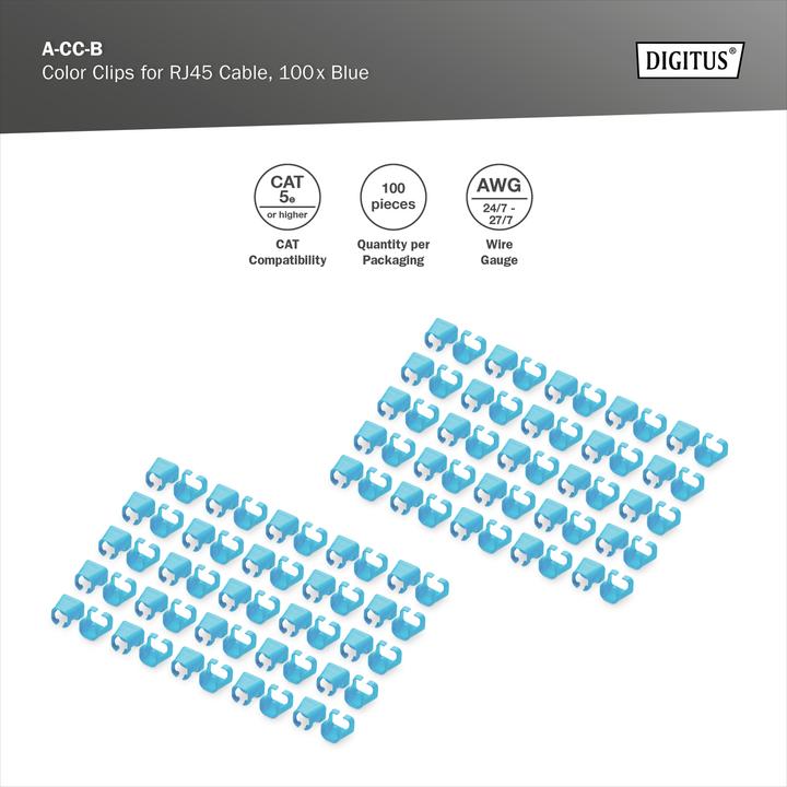 Energie-Label Digitus Farbclips für RJ45-Kabel Farbe Blau, 100 Stück Packung