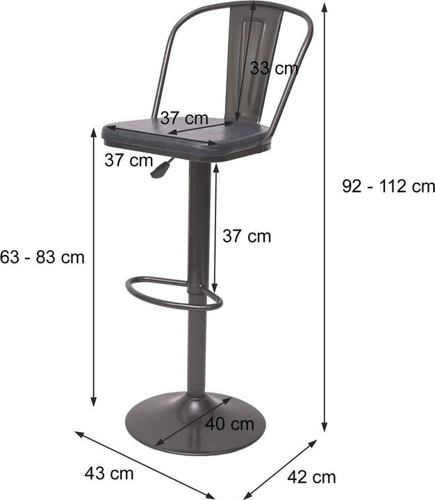 Produktbild Swisshandel24 2x Barhocker, Tresenhocker Barstuhl, höhenverstellbar drehbar Industrial Kunstleder vintage schwarz-