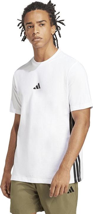 Actual product image adidas Men's Essential Three Stripes Single Jersey Tee, White/Black, L (L)