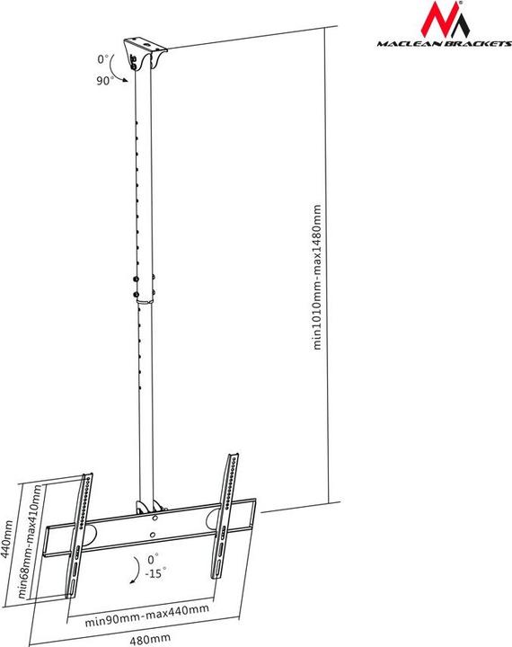Actual product image Maclean MC-631 - VESA Monitor/TV Holder, 32-55", black, 50 kg (Ceiling, 55", 50 kg)