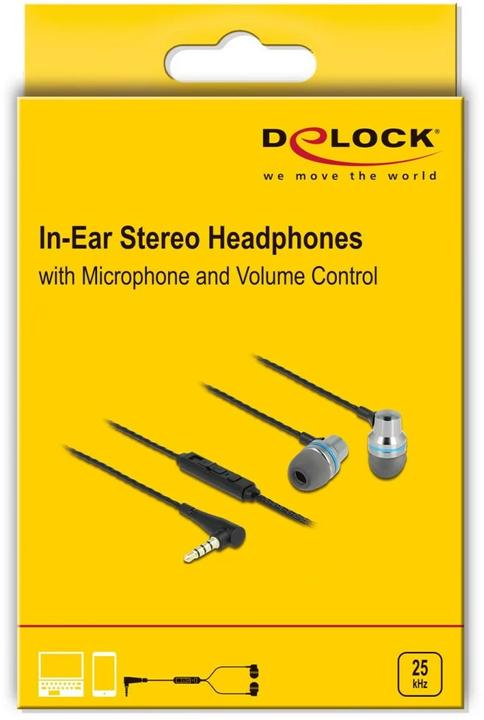 Produktbild Delock In-Ear Kopfhörer mit 4 Pin 3,5 mm Klinkenstecker, Mikrofon und Lautstärkeregler + Quick-Mute Funk... (keine Geräuschunterdrückung, Kabelgebunden)