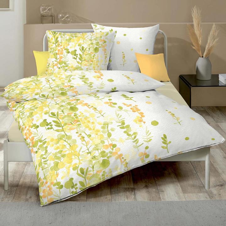 Image du produit Traumschlaf Parure de lit en seersucker Inaya citron (Set de linge de lit, 160x210 cm + 65x100 cm)