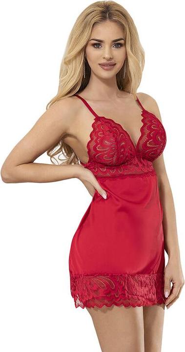 Image du produit Subblime Babydoll En Satin Avec Dentelle Rouge S/M (S, M)