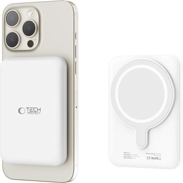 Actual product image Tech „Powerbank Tech-Protect“ PB10 LifeMag 5000 mAh Baltasis (5000 mAh, 15 W, 19.25 Wh)