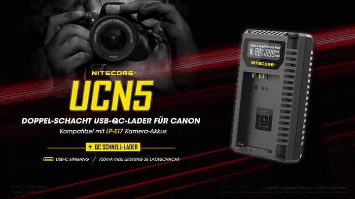 Actual product image Nitecore UCN5 Dubbele loader for LP E17 (Camera battery charger)