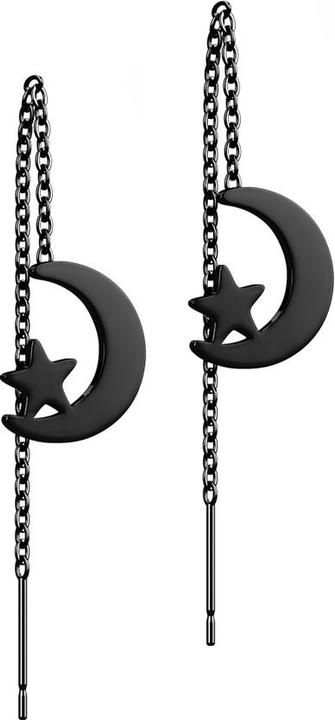 Star Piercing Ohrstecker schwarz freifallende Mond und Stern (ohne Messing, Chirurgenstahl 316L)