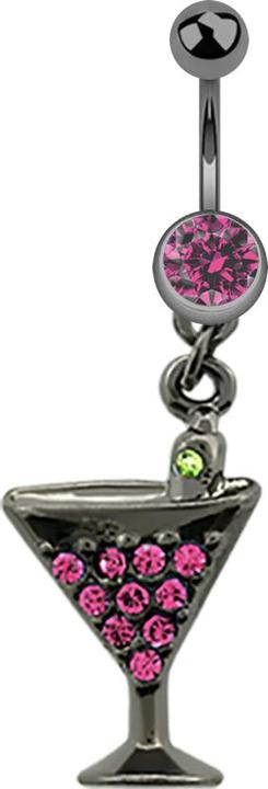 Immagine prodotto Star Piercing Banana nera con ciondolo cocktail e cristallo rosa (Acciaio chirurgico 316L, senza ottone)