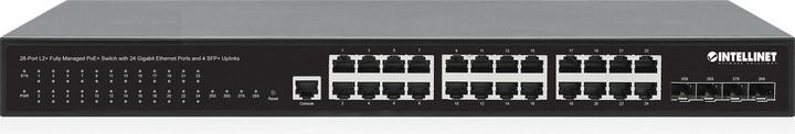 Actual product image Intellinet 28-port L2+ Fully Managed PoE+ switch with 24 Gigabit Ethernet ports and 4 SFP+ uplinks (28 Ports)
