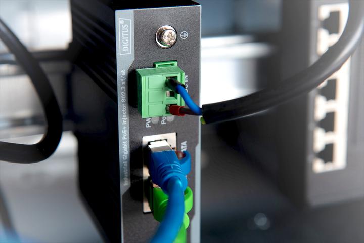 Produktbild Digitus Industriellerl Gigabit PoE+ Injektor 802.3 af/at 60W Ausgangsleistung Hutschiene und Wanmontage -... (802.3at (PoE+), 60 W)