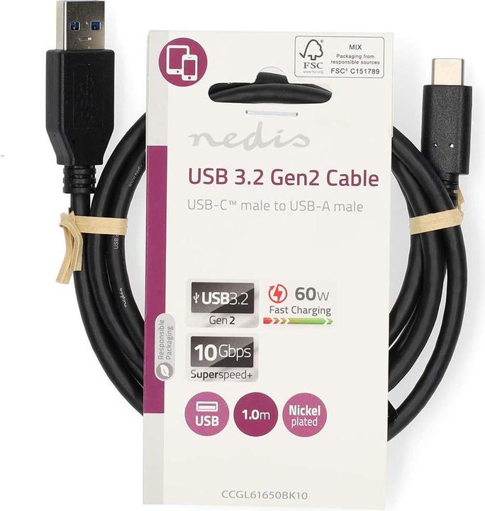 Productafbeelding Tigermedia USB A — USB C (1 m, USB 3.2 Gen 2, 60 W)