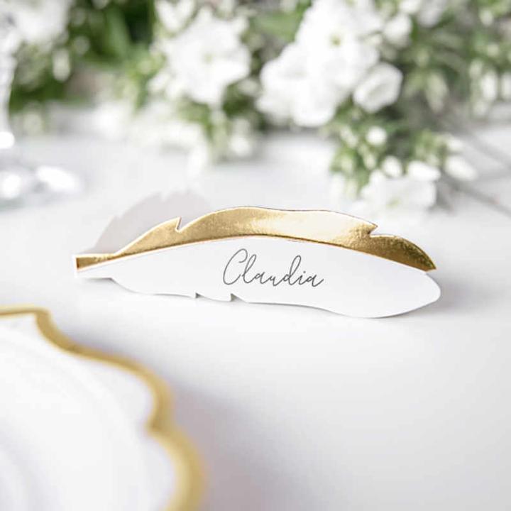 Produktbild Partydeco Place cards - Feathers, gold, 10.5x3cm (1 pkt / 10 pc.)