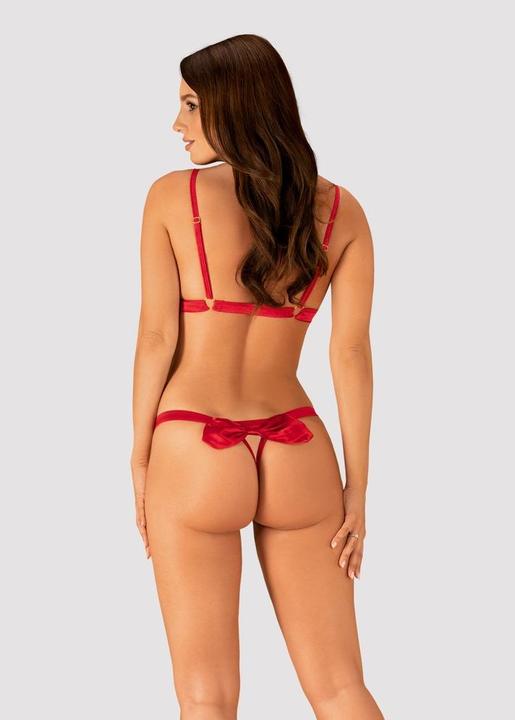 Produktbild Obsessive Schleifen-BH mit offenen Cups aus Satin plus String (S, M)