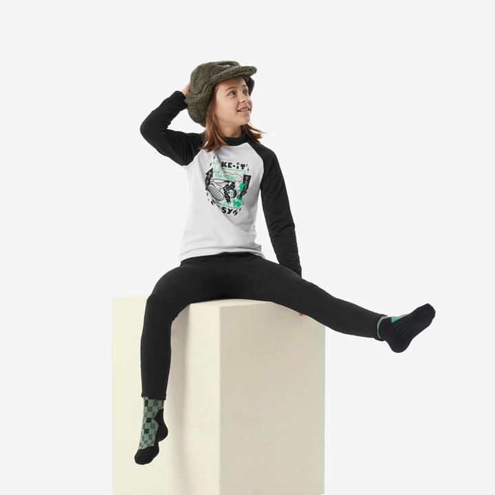 Produktbild Wedze Skiunterwäsche Funktionsshirt Kinder - BL 500 schwarz/weiss mit Motiv (164)
