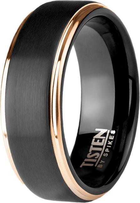 Star Piercing Ring schwarz matt gebürstet zwei rosegold streifen