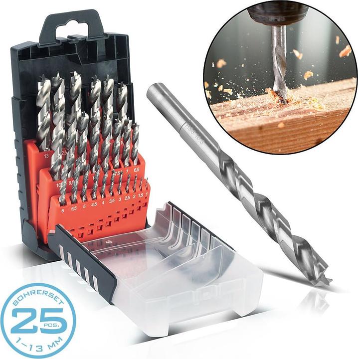 Produktbild Stahlwerk HSS Holz-Spiralbohrer 25er Set 1-13 mm DIN 338 mit geschärften Kanten (1 mm - 13 mm)