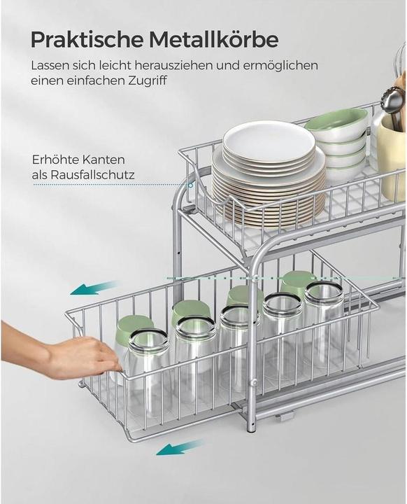 Actual product image Songmics Kitchen shelf 2 drawers silver