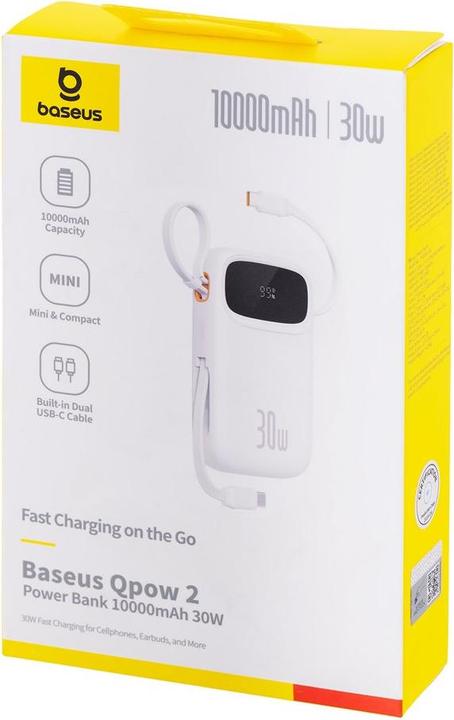 Immagine prodotto Baseus QPow 2 10000mAh 30W powerbank (bianco) (10000 mAh, 30 W, 37 Wh)