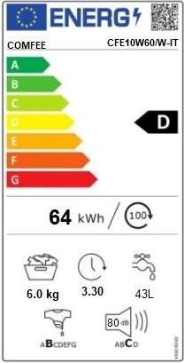 Energy Label Comfee Comfeè CFE10W60/W-IT front loading washing machine 6 kg 1000 rpm D White (6 kg, Left)