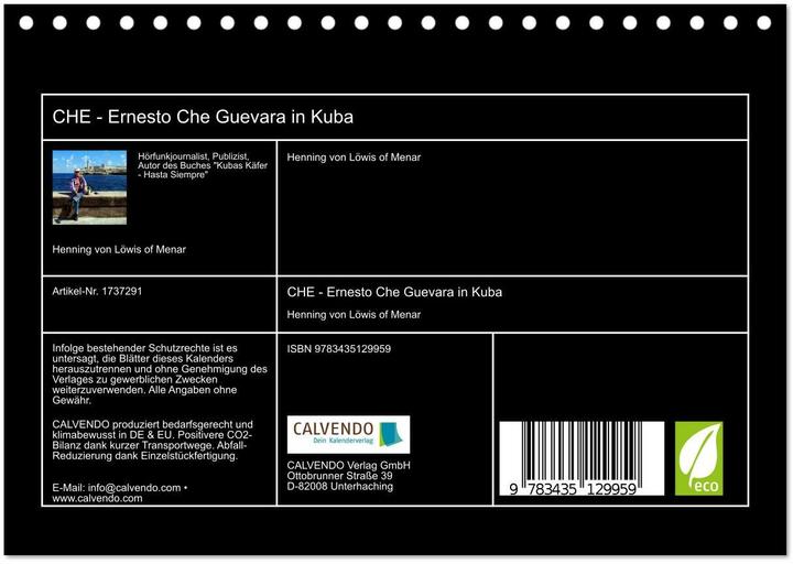 Actual product image CHE - Ernesto Che Guevara in Kuba (Tischkalender 2025 DIN A5 quer), Monatskalender (A5, German)