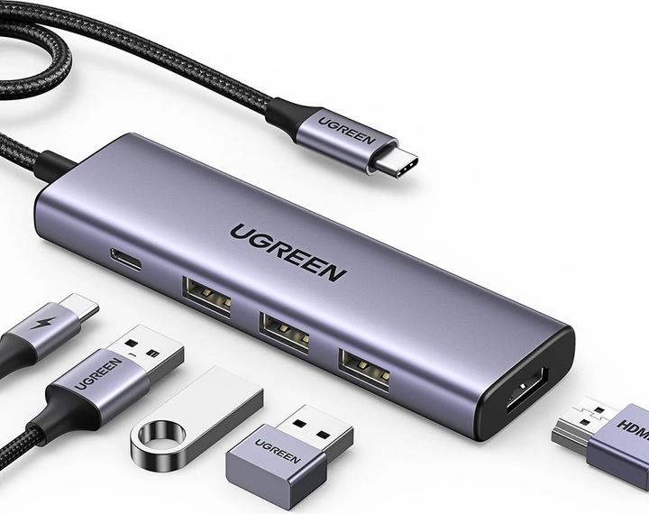 Immagine prodotto Ugreen HUB CM511 15597 5in1 USB-C - USB-C PD / HDMI / 3x USB-A 3.0 - grigio (USB-C, 5 Porti)