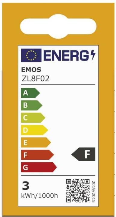 Energie-Label Emos LED Lampe Basic MR16 / GU10 / 2,9 W (25 W) / 250 lm / Warmweiss (GU10, 2.90 W, 250 lm, 1 x, F)