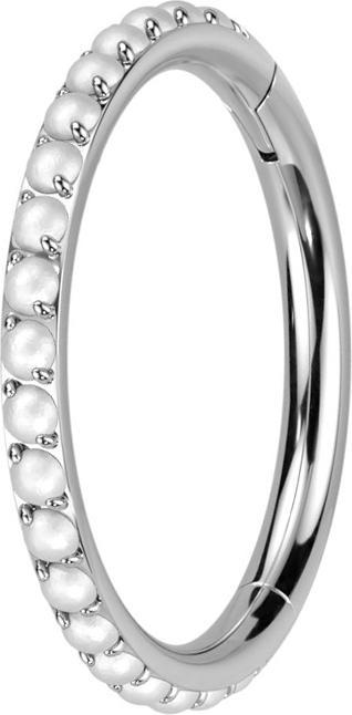 Produktbild Star Piercing Micro Segmentring klappbar silber seitlich Perle weiss (Titan G23, ohne Messing)