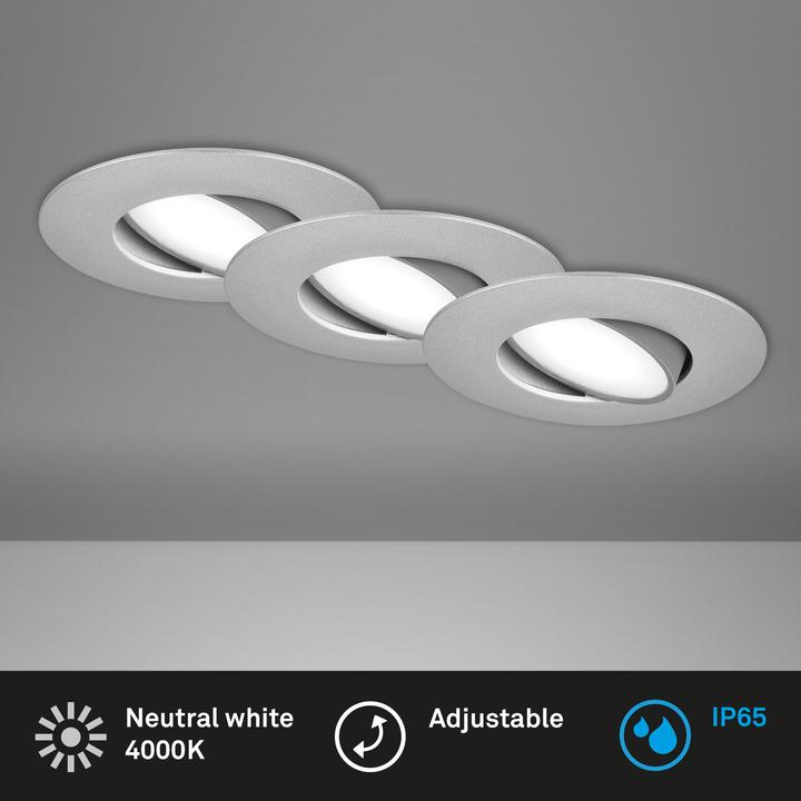Produktbild Briloner LED Einbauleuchten, 3er-Set, IP65, chrom-matt, 3xLED-Platine/4,9W (480 lm)