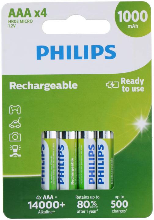 Philips Rechargeable (4 pz., AAA, 1000 mAh)
