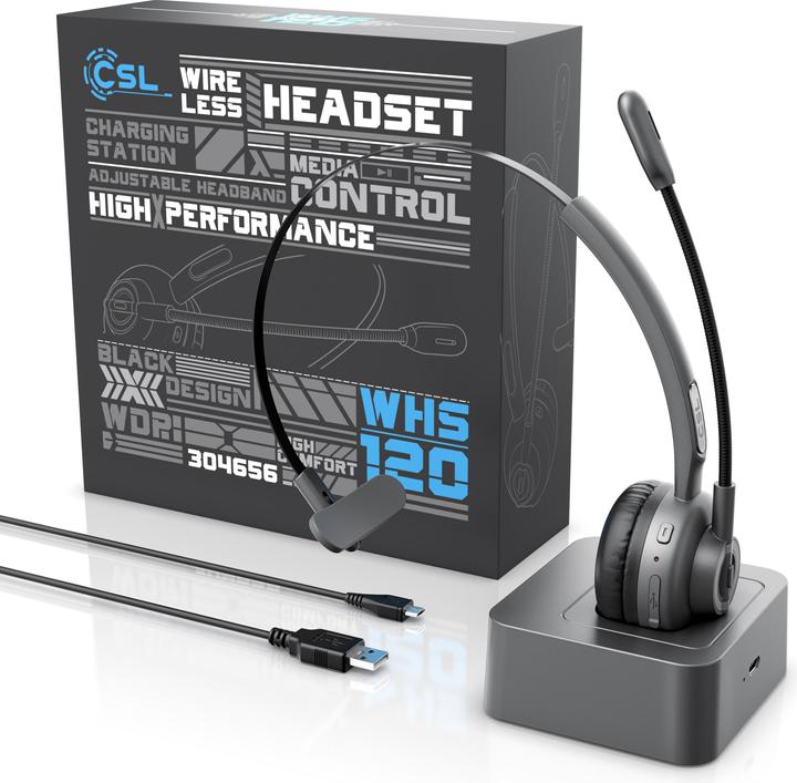 Produktbild CSL Kabelloses Headset, Wireless Mono Bluetooth Kopfhörer mit flexiblem Mikrofon, Ladestation,Multipoint (Kabellos)