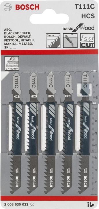 Image du produit Bosch Professional Zubehör Lame de scie sauteuse T 111 C Basic for Wood, pack de 5