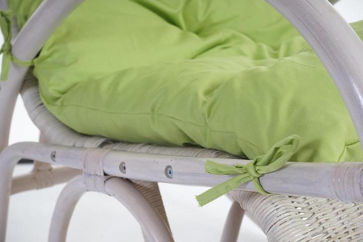 Produktbild Mendler Schaukelstuhl, Schwingsessel Rattansessel, weiss - Auflage grün