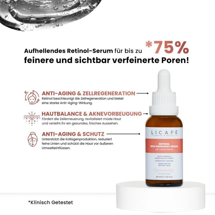 Produktbild Licape Retinol Serum 30 ml – Anti-Aging & Porenverfeinerung für strahlende Haut (30 ml)