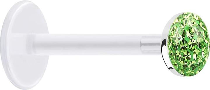 Produktbild Star Piercing Micro Labret transparent mit Kristallscheibe hellgrün Epoxy Schutzschicht (Bioflex, ohne Messing, 925 Sterlingsilber)