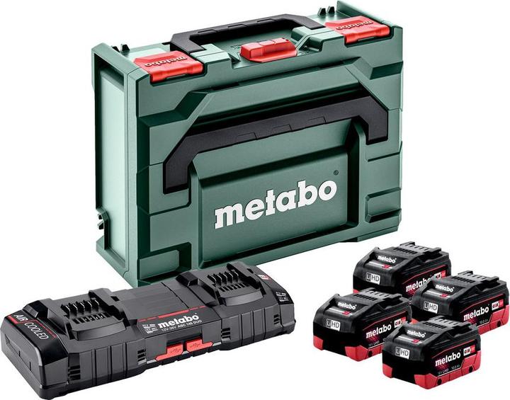4x Metabo LiHD Akkupack 18 V 10,0 Ah CAS System ( 625549000 ), 1x Metabo ASC 145 DUO Doppel Ladegerät ( 627495000 ), 1x Metabo metaBOX, 1x passende Einlage